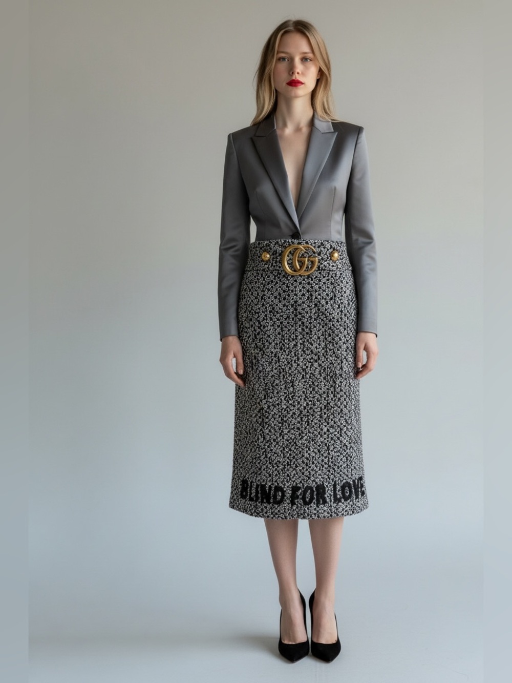 GUCCI Cruise 2017 Alessandro Michele Rare Tweed GG Logo A-Line Skirt